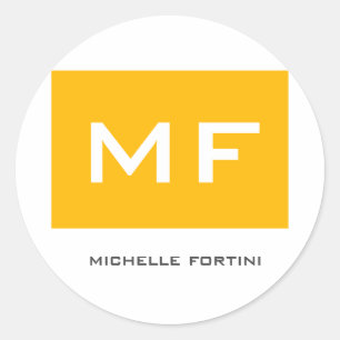 Sticker Rond Monogramme Attrayant Jaune Blanc Votre Nom