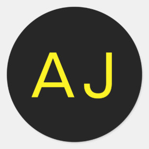 Sticker Rond Monogramme Attrayant Jaune Noir Minimaliste Modern