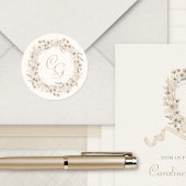 Sticker Rond Monogramme Automne Fleurs sauvages Mariage élégant