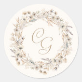 Sticker Rond Monogramme Automne Fleurs sauvages Mariage élégant (Devant)
