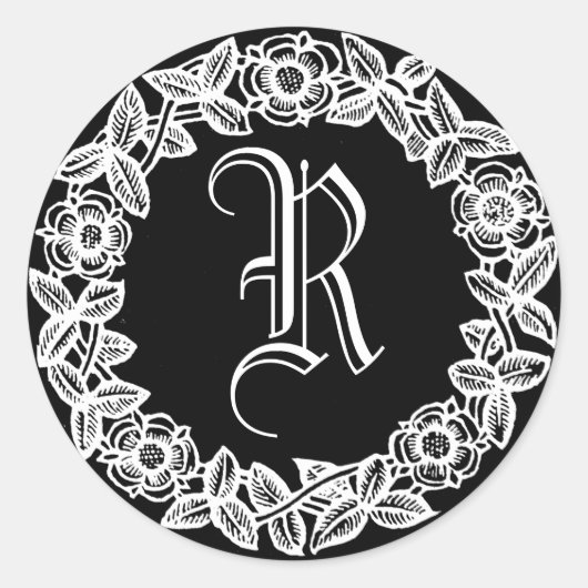 Sticker Rond Monogramme avec bordure florale (Devant)