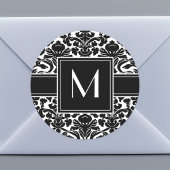 Sticker Rond Monogramme avec damassé noir et blanc