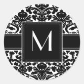 Sticker Rond Monogramme avec damassé noir et blanc (Devant)