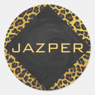 Sticker Rond Monogramme avec léopard Brown et jaune