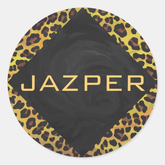 Sticker Rond Monogramme avec léopard Brown et jaune (Devant)