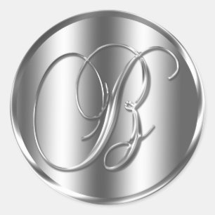 Sticker Rond Monogramme B Argent Couleur Mariage Invitation Vac