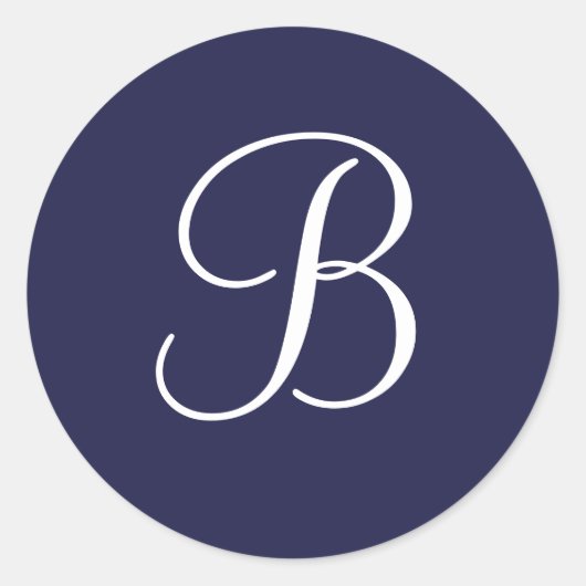 Sticker Rond Monogramme B en blanc sur bleu marine, (Devant)