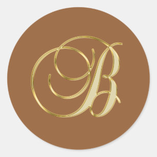 Sticker Rond Monogramme B or sur arrière - plan brun