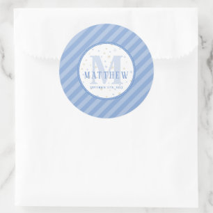 Sticker Rond Monogramme bébé garçon bleu