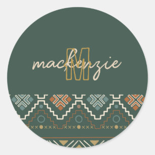 Sticker Rond Monogramme beige tendance avec Boho en terre cuite