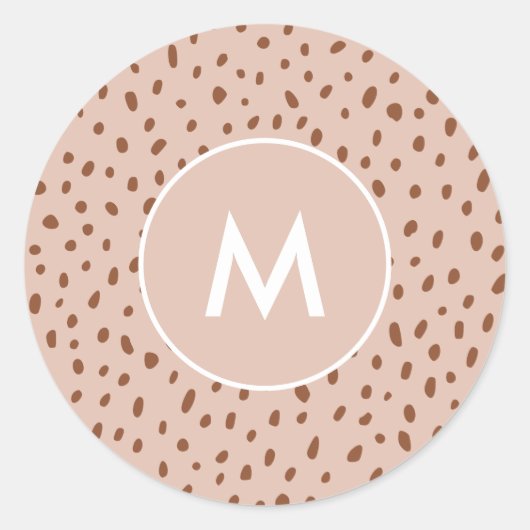 Sticker Rond Monogramme beige Terracotta Points Brown Imprimer (Devant)