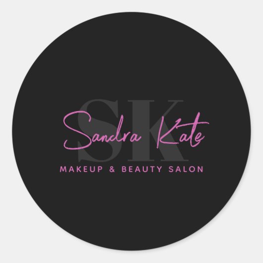 Sticker Rond Monogramme Black Neon Rose Beauté Salon Logo perso (Devant)