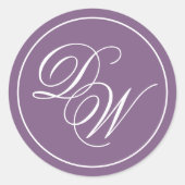 Sticker Rond Monogramme Blanc Calligraphie 2 Initiales Violet P (Devant)