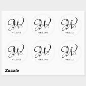 Sticker Rond Monogramme blanc élégant et personnalisé initial (Feuille)