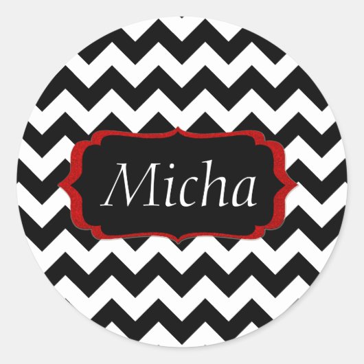 Sticker Rond Monogramme blanc et noir moderne Chevron (Devant)