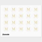 Sticker Rond Monogramme blanc et or élégant (Feuille)