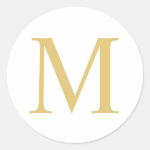 Sticker Rond Monogramme blanc et or élégant