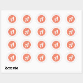 Sticker Rond Monogramme blanc et Saumon ou ajouter le logo (Feuille)
