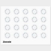 Sticker Rond Monogramme blanc gris bleu Mariage floral (Feuille)