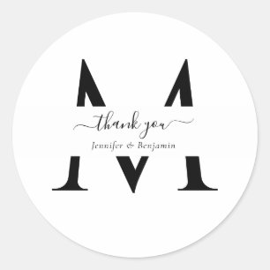 Sticker Rond Monogramme blanc moderne Faveur de mariage Merci
