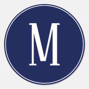 Sticker Rond Monogramme blanc sur baguette ronde bleu marine