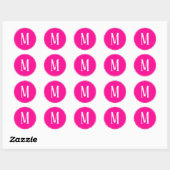 Sticker Rond Monogramme blanc sur sticleur rond rose chaud (Feuille)