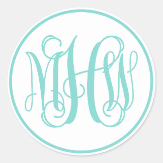 Sticker Rond Monogramme blanc Turq Aqua Vine, do-it-yourself BG