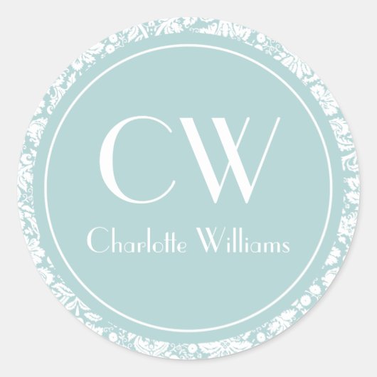 Sticker Rond Monogramme bleu ciel Damas (Devant)