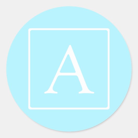Sticker Rond Monogramme bleu ciel simple (Devant)