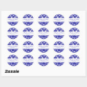 Sticker Rond Monogramme bleu Damas (Feuille)
