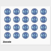 Sticker Rond Monogramme bleu et argent (Feuille)