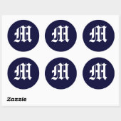 Sticker Rond Monogramme bleu et blanc de la Marine "M" (Feuille)