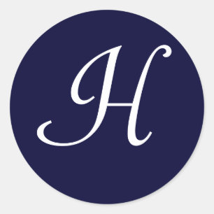 Sticker Rond Monogramme bleu et blanc de la marine Phoque initi