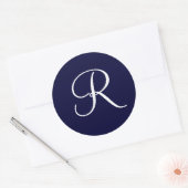 Sticker Rond Monogramme bleu et blanc de la marine R initiale (Enveloppe)