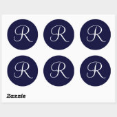 Sticker Rond Monogramme bleu et blanc de la marine R initiale (Feuille)