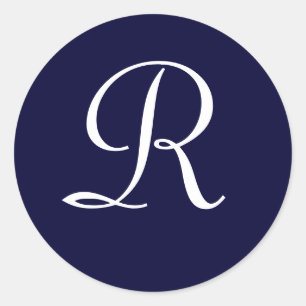 Sticker Rond Monogramme bleu et blanc de la marine Sceau initia