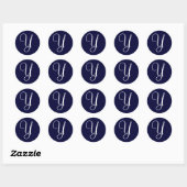 Sticker Rond Monogramme bleu et blanc Marine Phoques initiaux " (Feuille)