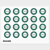 Sticker Rond Monogramme bleu et vert Chevron Personnalisé (Feuille)