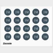 Sticker rond Monogramme bleu marine (Feuille)