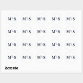 Sticker Rond Monogramme bleu marine mariage faveur (Feuille)