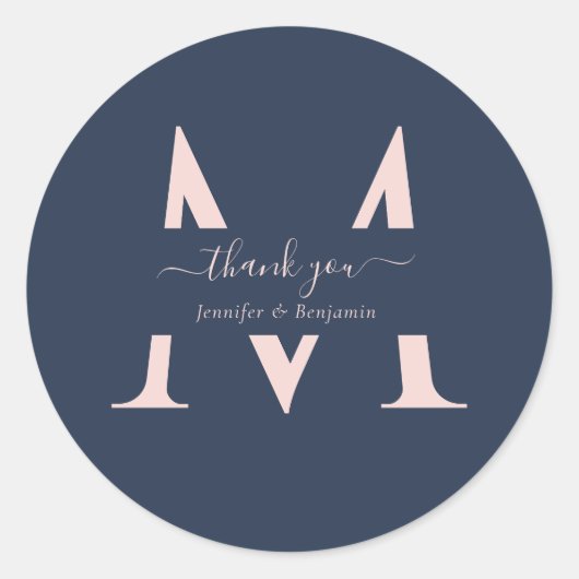 Sticker Rond Monogramme bleu marine Noir Favoriser le Merci (Devant)