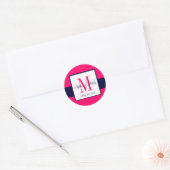 Sticker Rond Monogramme bleu marine rose Noms Mariage Faveur (Enveloppe)