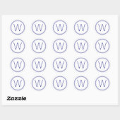 Sticker Rond Monogramme bleu marine simple et blanc (Feuille)