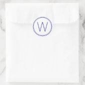 Sticker Rond Monogramme bleu marine simple et blanc (Sac)