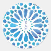 Sticker Rond Monogramme bleu méditerranéen (Devant)