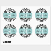 Sticker Rond Monogramme bleu Noms Mariage damassé Seal (Feuille)