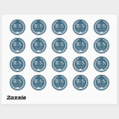 Sticker Rond Monogramme bleu océan simple Moody (Feuille)