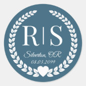 Sticker Rond Monogramme bleu océan simple Moody (Devant)