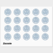 Sticker Rond Monogramme bleu transparent simple (Feuille)