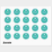 Sticker Rond Monogramme bleu turquoise pour le mariage (Feuille)